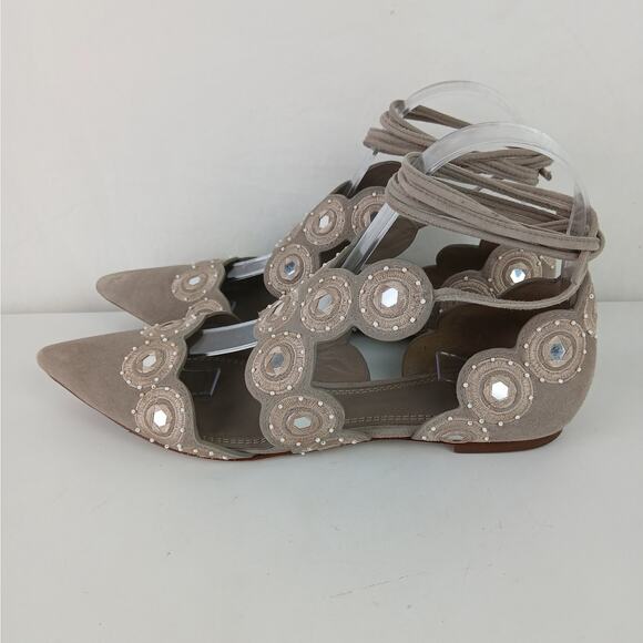 Tory Burch SZ 6.5 Yasmin d'Orsay Point Toe Flats Dust Storm Beading Embroidery - Picture 6 of 9